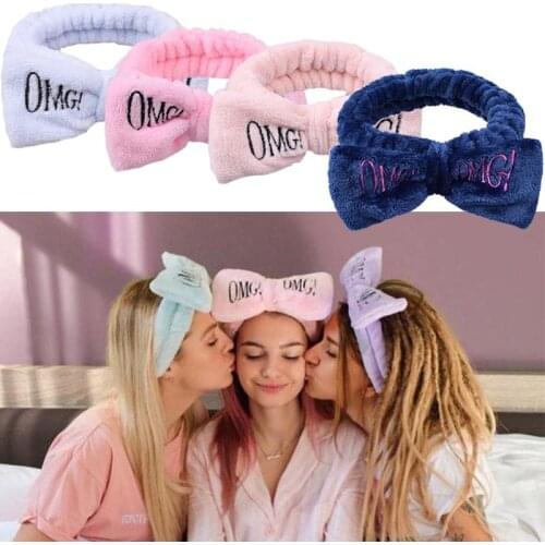 Fashion Colorful Letter OMG Bow Headband 2020 Coral Fleece Wash Face Hairband For Women Girl Kid Soft Hair Accessories Headwear