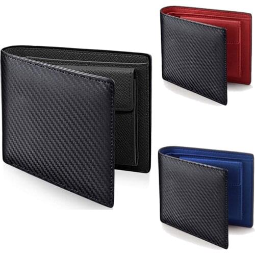 Men Leather Carbon Fiber Pattern Wallet Casual Two Fold Leather Wallet Women Multi-Card Change Pocket Short Wallet Clip Fshion