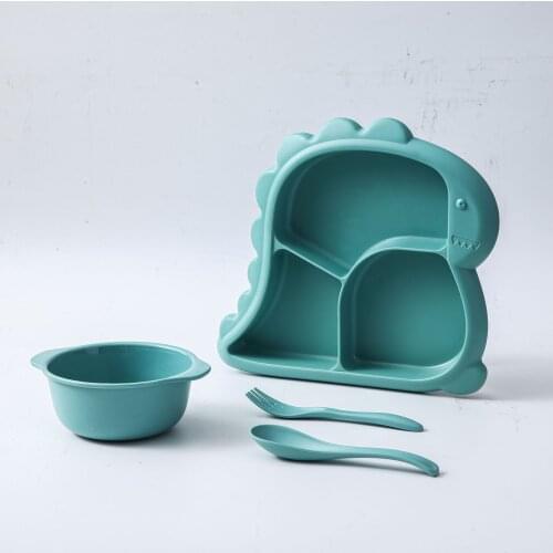 Dishes Cartoon Dinosaur Plastic Plate Bowl+fork+spoon Baby Feeding Baby Food Supplement Bowl Child Tableware KL88