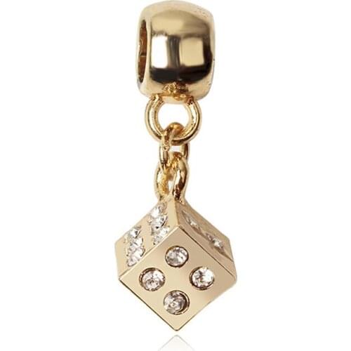 Gold Plated Crastal Dice Pendant Charms Bracelet Diy Necklace Accessories Bead Jewelry Making Bangle for Women Girl