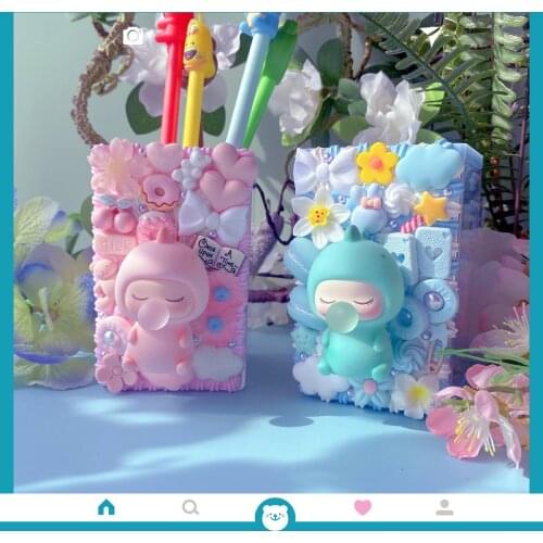 Handmade Pen holder Kawaii Doll DIY cream gel makeup brush pot cartoon student girl gift pink love pencil vase Candy Food case