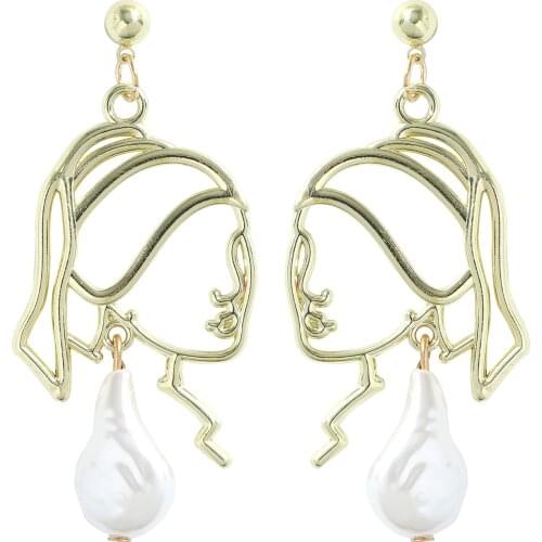 Dvacaman Trendy Girls Face Abstract Line Drop Earrings for Women Simple Human Face Pendant Earrings Personality Ear Jewelry Gift