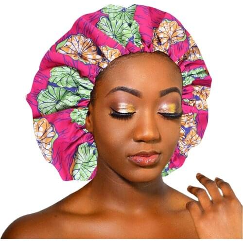 New Extra Large Sleep Cap African Print Fabric Ankara Hair Bonnet Satin Lined Sleep Cap Night Sleep Hat Ladies Turban 2020 y