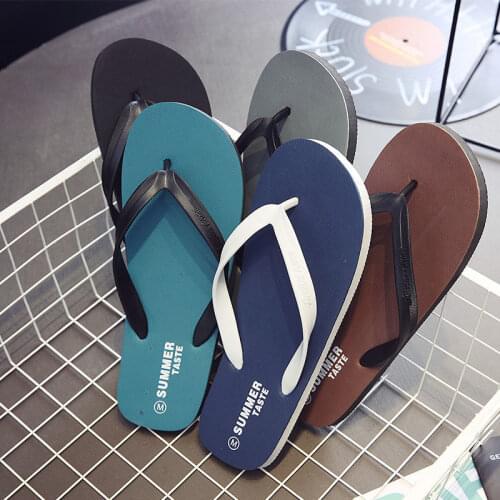 Comfortable flip-flops mens solid color slippers wear non-slip deodorant summer home blue mens soft bottom youth sports beach