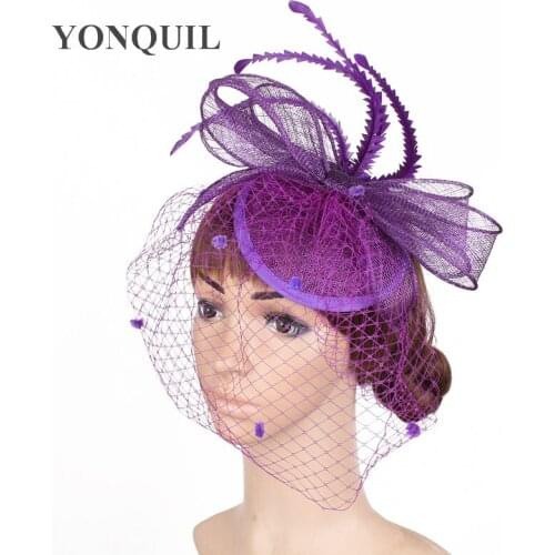 Sinamay Millinery Fascinator Veils and Loops Bridal Cocktail Hats Feather Tocados Sombreros Boda Fancy Black Race Hat 17 Colors