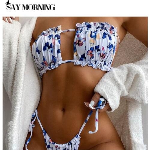 SAY MORNING NEW ARRIVAL 2 /3 Pieces Bikini 2021 New Women Leopard Print High Waist Panties Summer Bandeau Bikini Underwear