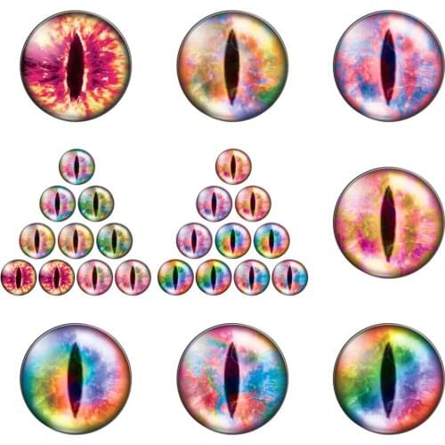 10pcs Colorful Dragon Cat Toys Eyes 8/10/12/14/16/18mm/20mm/25mm Round Photo Glass Cabochon Demo Flat Back Making Findings