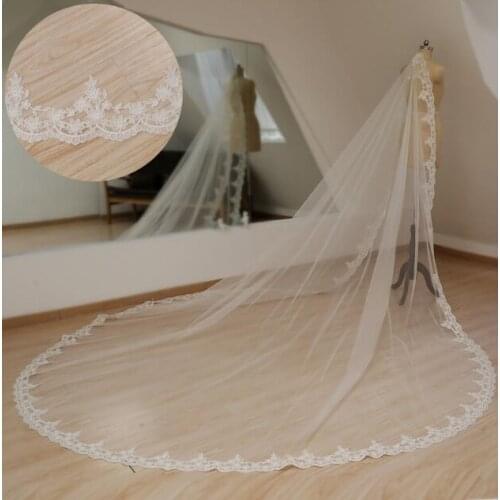 Ivory Wedding Veil Cathedral Veil Lace Applique Veil Vintage Handmade Wedding Veil Floral Lace Veil Fingertip Veil Veil With Stu