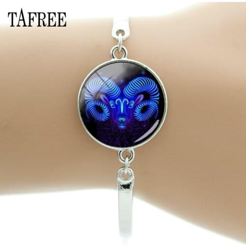 TAFREE 12 Zodiac Glass Gems Scorpio Pisces Aquarius Bracelet Color Round Charms Bracelet For Women Christmas present XZ61
