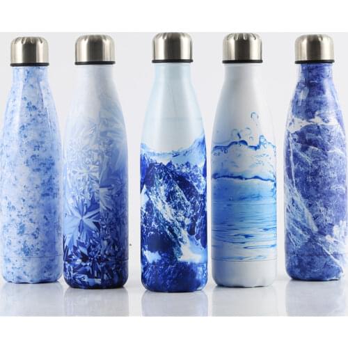 500ml Double Wall Insulated Vacuum Flask Ice BlueLights Stainless Steel Water Bottle For Girls Thermos Sport Coffee Tumbler