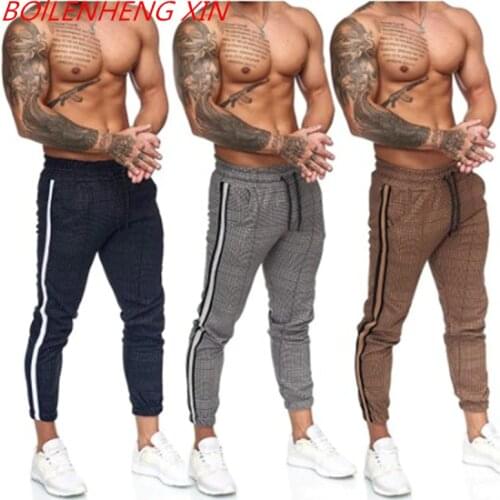 Springtime Men Striped Joggers Pants Houndstooth Slim Fit Sweatpants Mens Casual Ankle-Length Trousers Male Fashion Pants