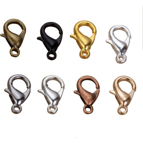 50pcs Lobster Clasp 10mm/12mm Bronze/Gold/KC Gold/Gun Black/Silver Lobster Clasps Hooks For Necklace DIY Jewelry Accessory