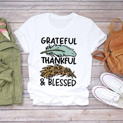 Women Feather Letter Clothing Fall Thanksgiving Halloween Print Lady Womens Stylish T T-shirts Top Shirt Summer Tee T-Shirt