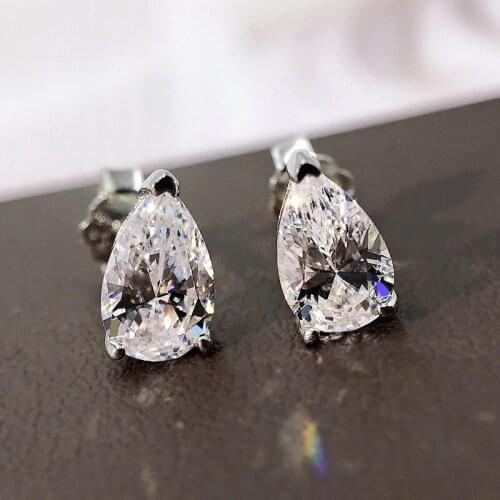 S925 Silver Earrings Pear Shaped Cut SONA Stone Water Drop Stud Earrings Women Engagement Jewelry