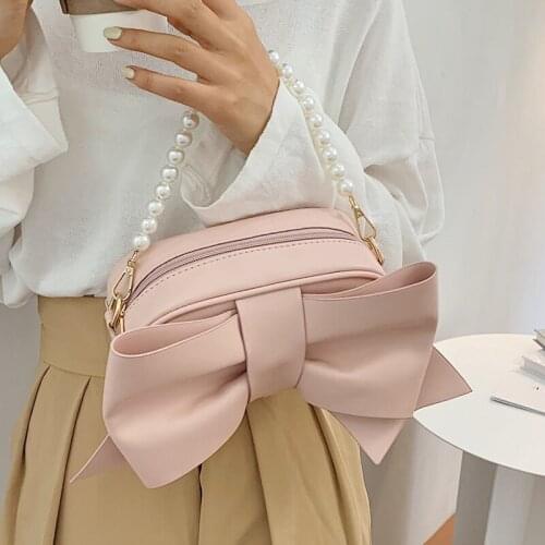 Bow Pattern PU Leather Crossbody Bags For Women 2020 Summer Fashion Pearl Handle Shoulder Handbags Female Travel Totes