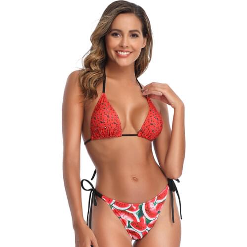 Swimwear Women 2020 Sexy Push Up Bikinis Set Two-Pieces Split Swimsuit Print Stretch Polyester Dry Fit Beachwear Bathing Suit