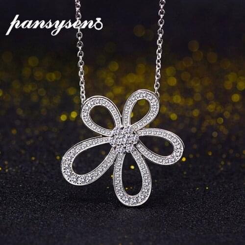 PANSYSEN 100% Genuine 925 Sterling Silver Created Moissanite Diamond Pendant Necklaces Anniversary Chain Necklace Women Jewelry