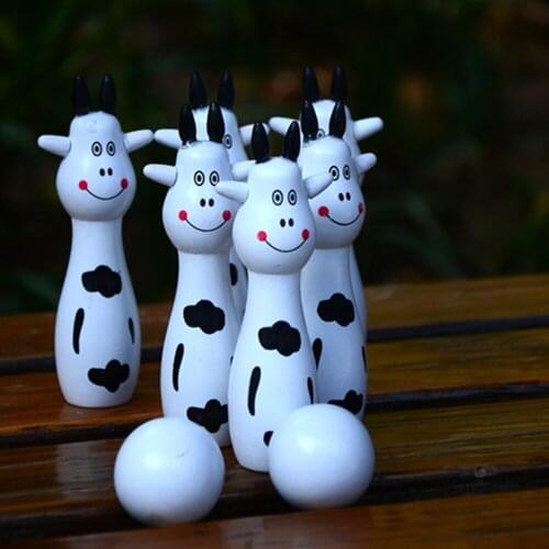 1 Set Wooden Toys For Kids Sport Game Wood Bowling Toy with Portable Net Bag Children Games Outdoor Indoor Cute Animal Printing