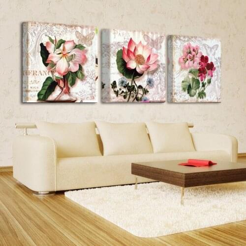 3 Plant Flowers Pattern Vintage Wall Art Canvas Painting Home Interior Living Room Bedroom Wall Decoration Frameless S358