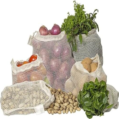 50Pcs Pure Cotton Mesh Bags Packaging Vegetable Fruit Shopping Drawstring Bag Home Storage Bag Large Capacity