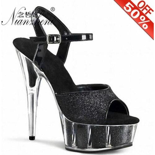 6 Inches Flash powder Glitter Peep toe High heels Stripper heels Models Party Sexy Stage Show Pole dance shoes Concise Elegant