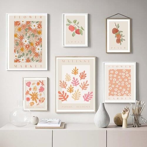 Abstract Flower Meadow Orange Peach Sun Wall Art Canvas Painting Nordic Posters And Prints Wall Pictures For Living Room Decor