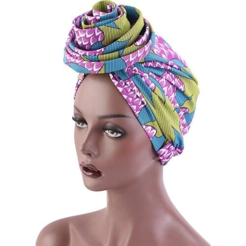 African Print Women Headwear Cap Stretch Bandana Head Wrap Long Scarf satin Floral Ankara Dashiki Party Turban Hair Accessories