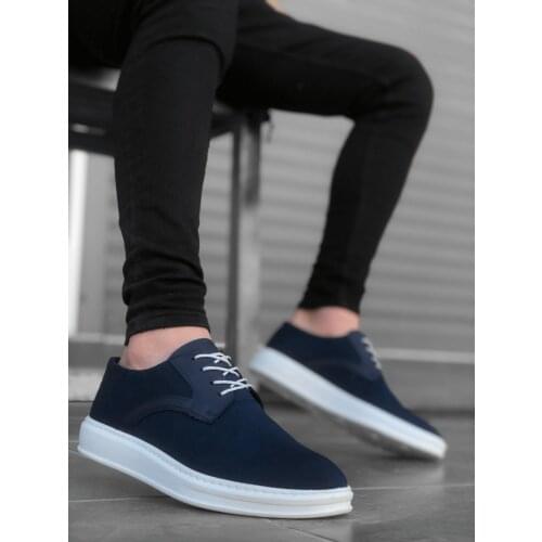 BA0003 Laced Classic Sports Linen Navy Blue High Sole Casual Men Shoes