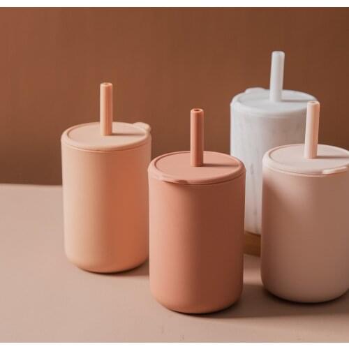 Baby Silicone Water Cups Training Feeding Solid Drinking Straw Cups for Kids with Silicone Sippy Leakproof Cup Learning Bottle