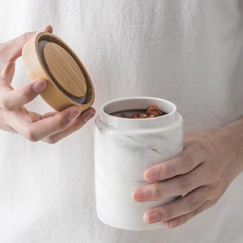European Ceramic Storage Jars with Lid Marble Texture Decorative Cereal Dispenser Seal Candy Jar Home Decoration Ornaments