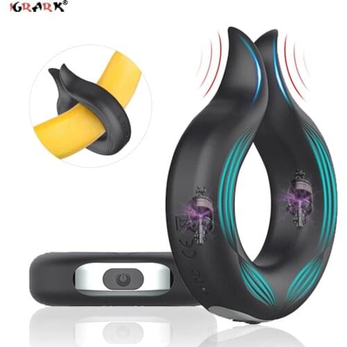 Vibrating Penis Ring Dildo Vibrator Cock Lock G-Spot Massager Dick Delay Ejaculation Erection Sex Toys for Men Adults