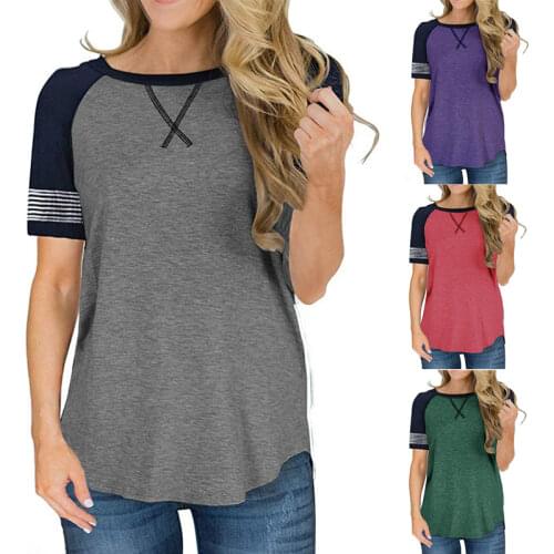 Women Ladies T-Shirt Short Sleeve Crew Neck Loose Casual Tee Colorful Stitching Oversize Top 2020 Summer Female Sports Clothing