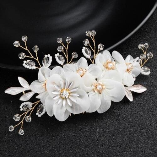 MOGAKU New Style Yarn Flower Headdress for Women Bride Wedding Party Hair Comb Korean Style Pearl Hair Clip Accessories Handmade