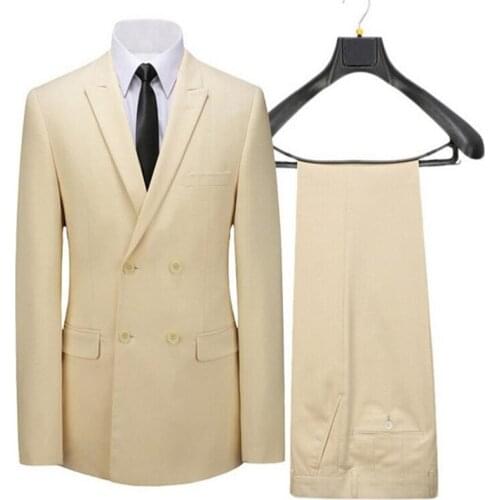 Mens suits Beige double-breasted suit lapels (suit) custom order (coat and pants) officially important business attire