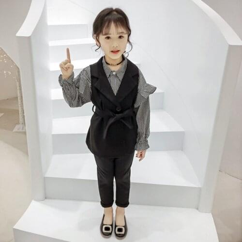 LucaLucky 2021 New Teenage Girls Clothing Sets Kids Tracksuits Baby Girls 3pcs Long Vest & Palid Blouse & Pants Children Clothes