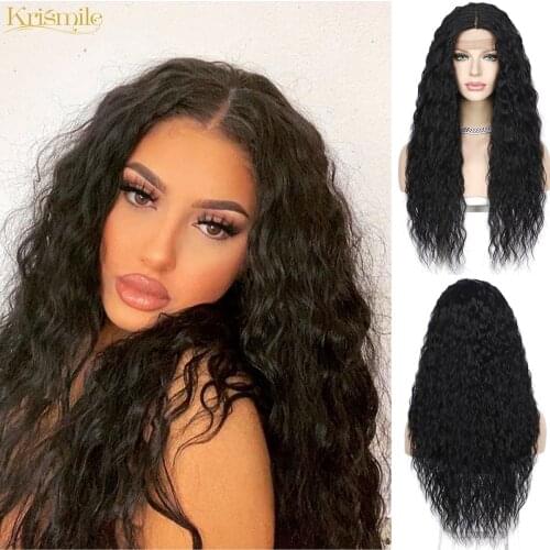 Lvcheryl Long Black Synthetic Wig Lace Front T-Part Wigs High Temperauture Afro Kinky Curly Wig for Women Daily Party Cosplay