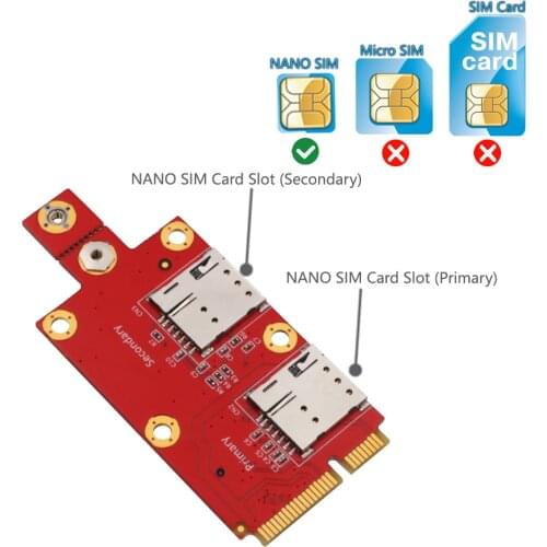 M.2 Key B to Mini PCI-E Adapter with Dual NANO SIM card Slot for 3G/4G/5G Module