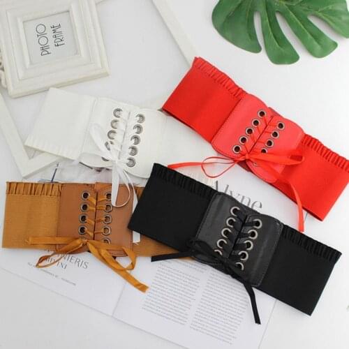 Fashion Lady Waist Band Elastic Super-wide Solid Color Women Lace Design Retro Waist Belt ремень женский 2021