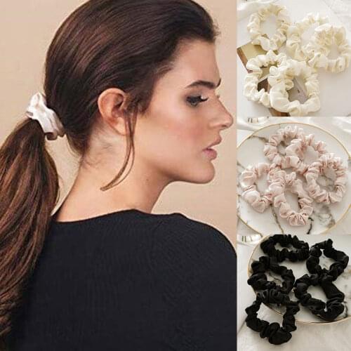 5Pcs Silk Hair Ring Set Hair Rope Ponytail Holder Scrunchies Solid Black White Pink Elastic Hair Circle Rubber Band Accessories