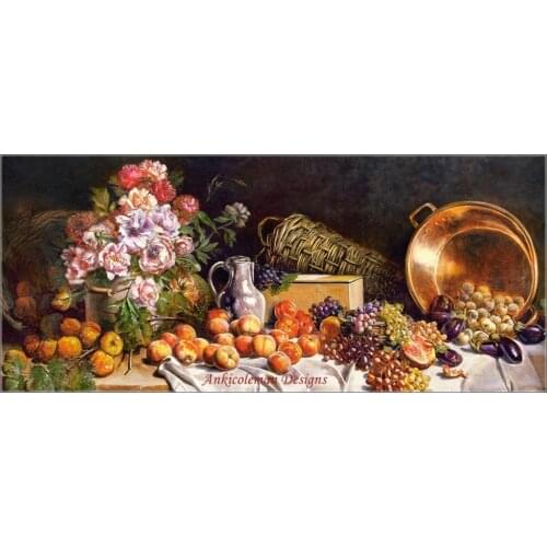Embroidery Counted Cross Stitch Kits Needlework - Crafts 14 ct DMC Color DIY Arts Handmade Decor - Flowers and Fruit on a Table