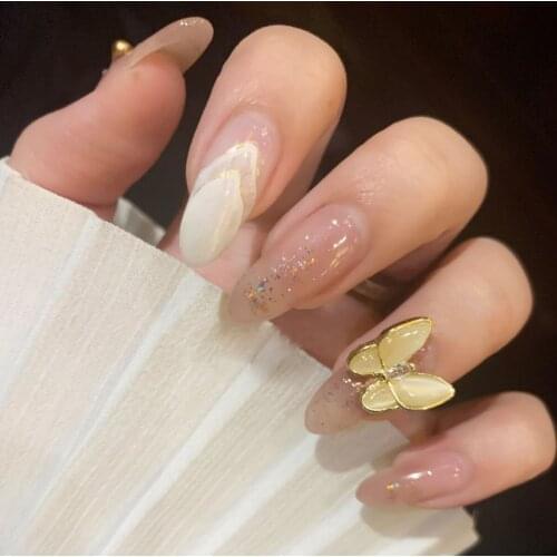 24pcs fake nails Design with butterfly decoration wear nail finished acrylic nail oval head Mid-length size products nail art