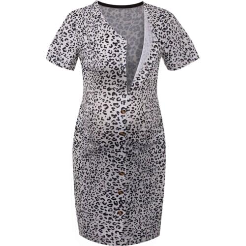 Pregnant Women Clothes Maternity Breastfeeding Casual Leopard V Neck Nursing Dress Breastfeeding Pregnant Clothes Vestidos