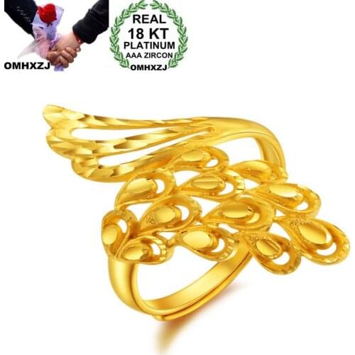 OMHXZJ Wholesale European Fashion Woman Man Party Wedding Gift Wing Gold 18KT Yellow Gold Resizable Ring RR765