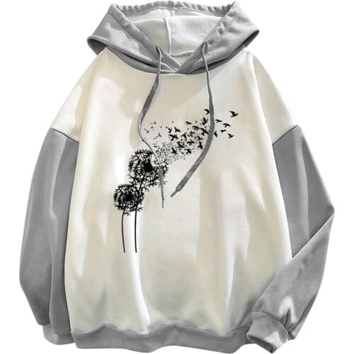 Autumn Korean Hoodie For Teen Girls Oversized Dandelion Print Pullover Comfy Round Neck Blouse Outdoor Casual Long Sleeve Кофта