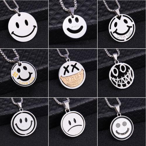 Trendy Kpop Smiley face Pendant Necklace Hip Hop Neck Chain for Men Women Korean Fashion Couple emo Collar collier choker gift