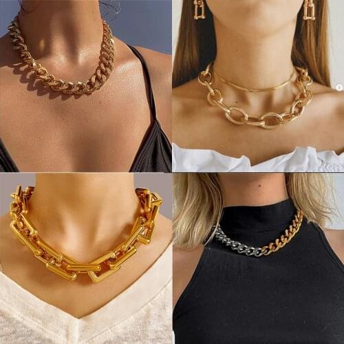 Punk Gold Thick Chain Necklace For Women Fashion Hip Hop Exaggerated Big Chunky Collar Necklaces Party Jeweley Gift