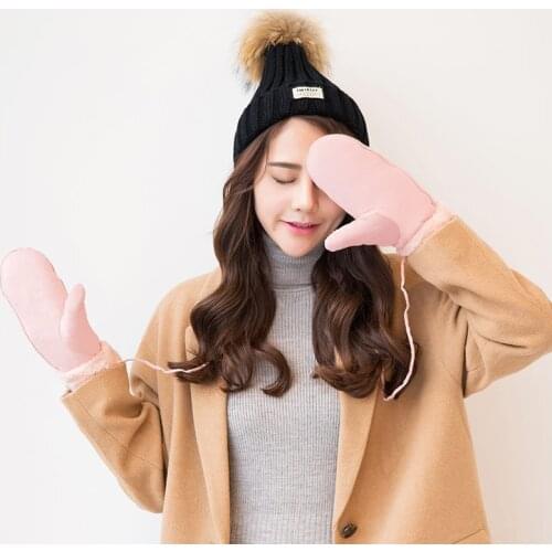 Gloves Ladies Halter Neck Autumn and Winter Plus Velvet Thick Windproof Warm and Cold-proof Cute Mittens