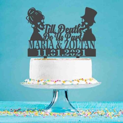 Personalized Halloween Wedding Cake Topper Till Death Do Us Part Zombie Bride Groom Cake Topper For Wedding Cake Decor YC038