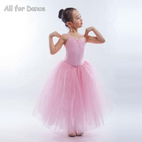 Pink Dance Tutu Long Dress For Child Ballet Dance Performance Costume