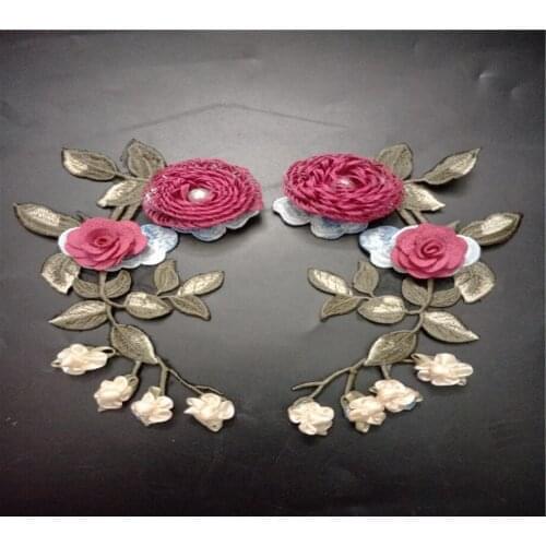 Pink 3d Flower Embroidered peal beaded patches for clothing sewing women skirt fabric patch garment Accessories Diy decoration